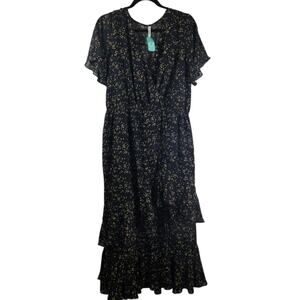 Llewellyn Womens 2XL NWT Frill Flowy Summer Maxi Dress Black Plus Size